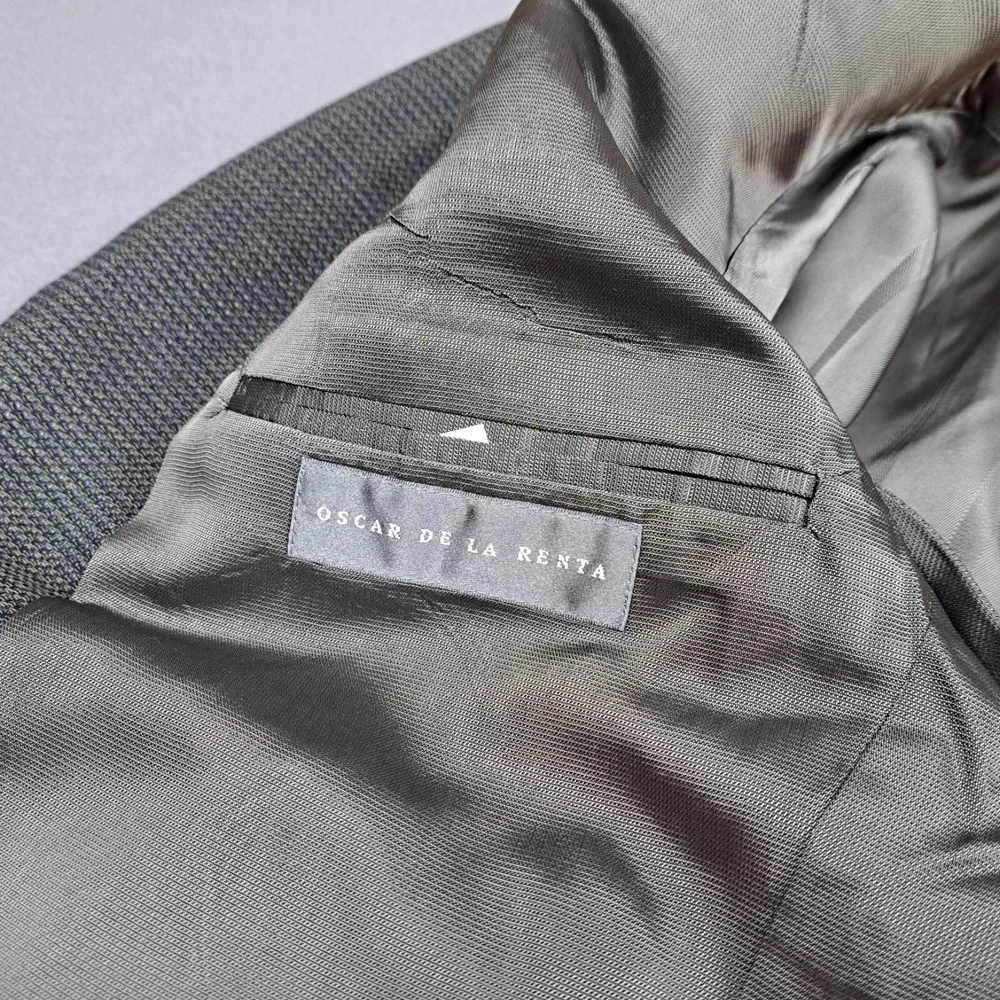 Oscar De La Renta Tweed Wool Sport Coat 46R Gray Men Blazer Jacket Single Breast